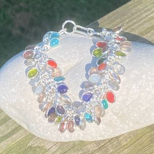 Rainbow Multi gemstone dangle bracelet silver plated